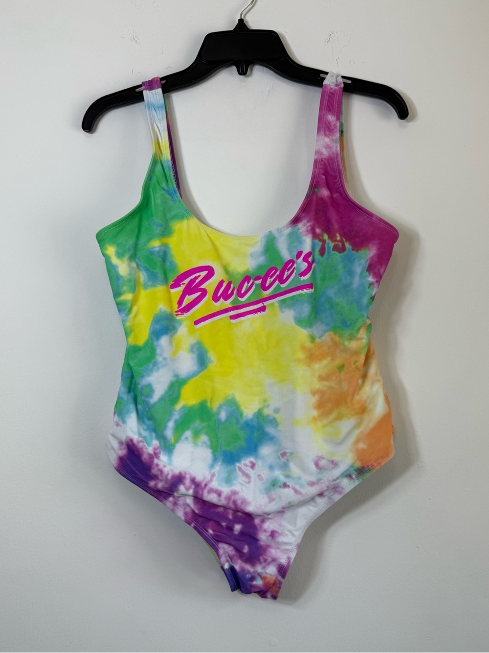 Buc-ee’s Tie Dye One Piece Swimsuit Neon Pink Logo Retro Summer Bodysuit Medium